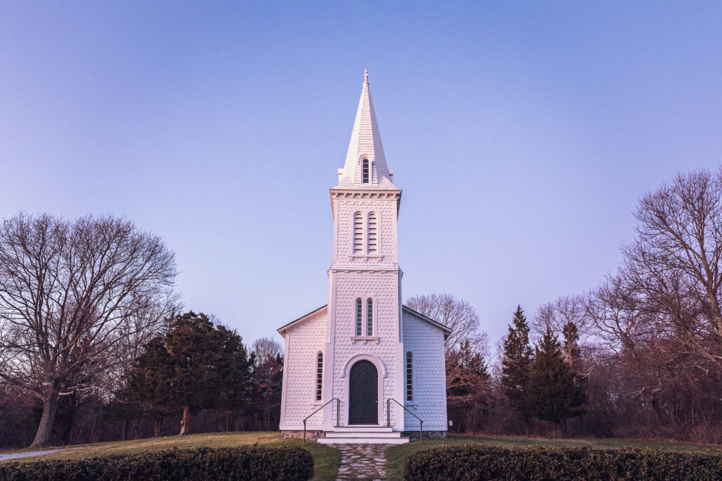 Narragansett, RI. The South Ferry Church was built in the 1850's for the Narragansett Baptist Church. It's one of the finest examples of an early Victorian church.